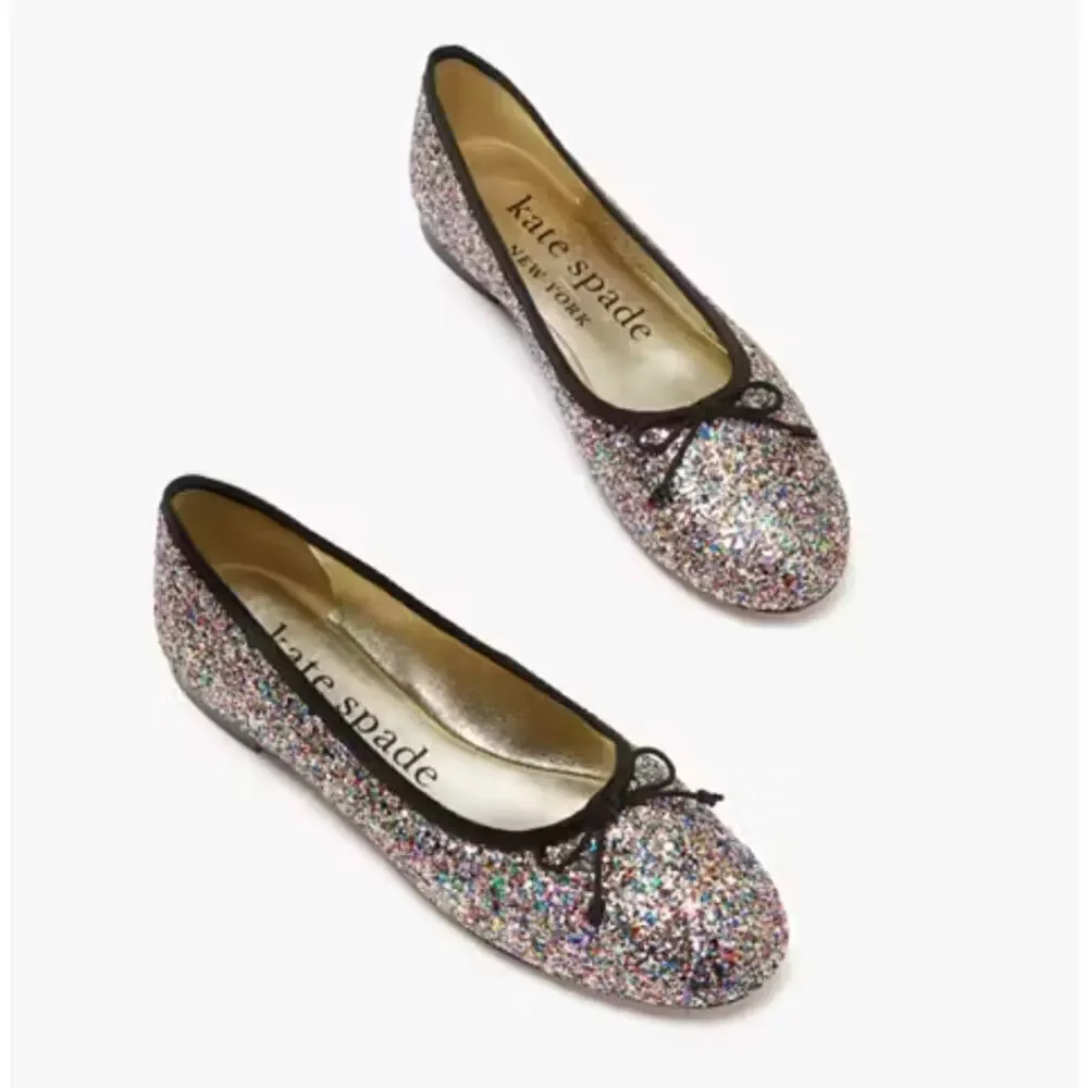 Kate Spade Honey Multicolored Glitter Ballet Flats 7 Slip On Bow